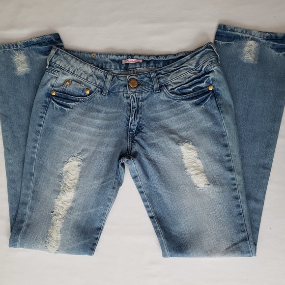 BLUMARINE BLUGIRL FOLLIES Distressed Designer Denim Jeans Sz 30 Light Blue New - Picture 6 of 15